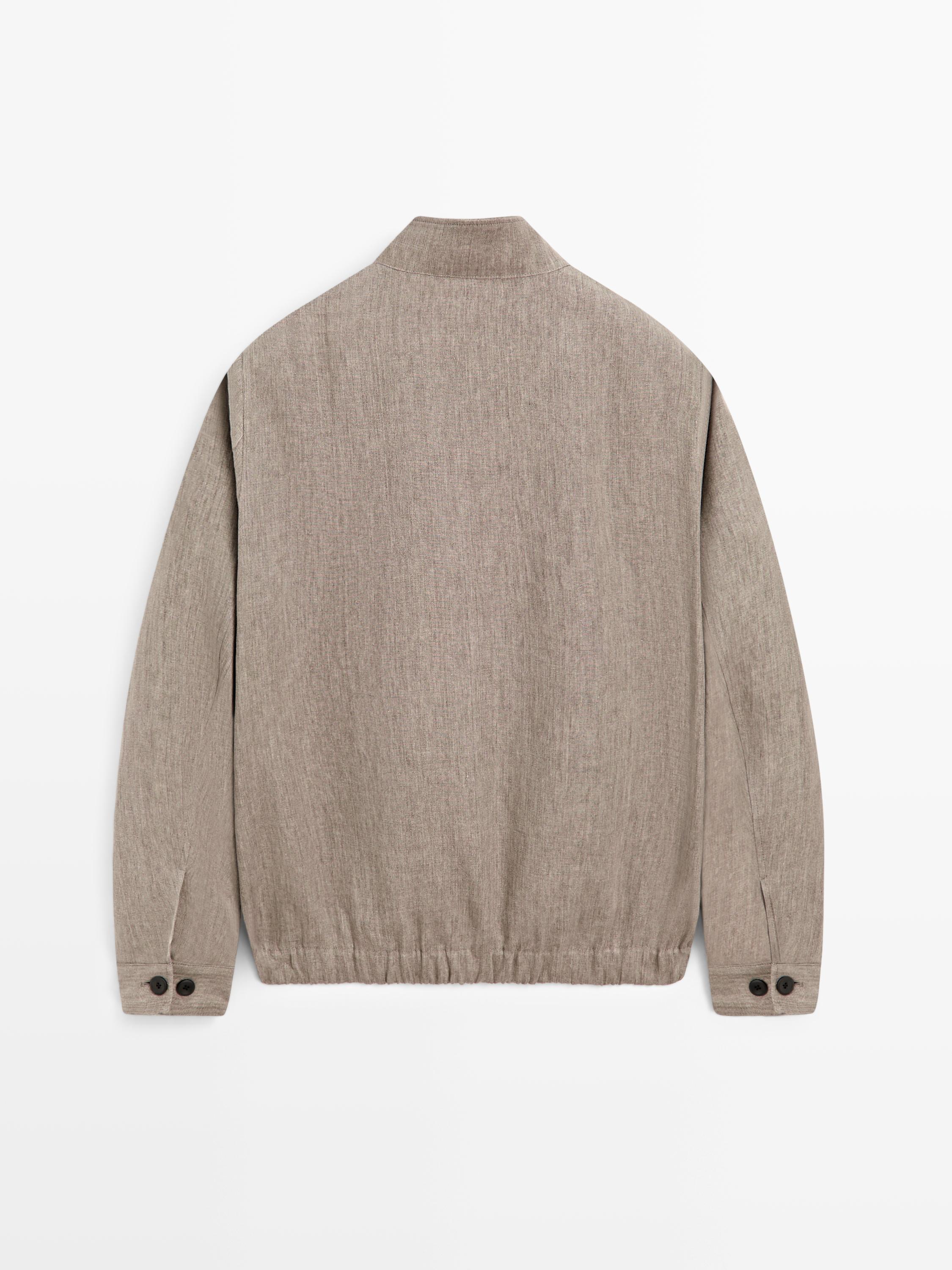 Faded total look linen bomber jacket